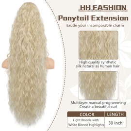 HH FASHION Claw Long Wavy Ponytail Extension 30Inch Curly Pony Tail Clip in Hair Extensions for Women Fluffy Natural Looking Synthetic Hairpiece for Daily Use