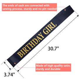 2 Pack White And Black Happy Birthday Sash With Gold Glitter Encased In Letters, 18th, 21st, 30th Party Supplies And Decorations