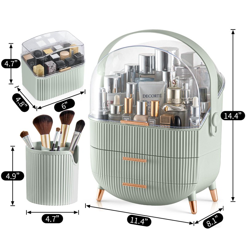 CANITORON Makeup Organizer,Skincare Organizer with 2 Drawers and Brush Storage