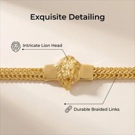 LCWLJL Men's Party Knight Jewelry Gift, Fashion Stainless Steel Chain Bracelet Lion Head Bracelet (Golden-9.05inch)