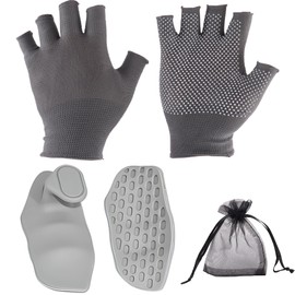 ExcellaElite 1 Pair of Gym Grips Hand Grips for Weight Lifting Comes with a 10 * 12cm Storage Bag and a Pair of Fingerless Gloves Ergonomically Designed Suitable for Weightlifting and Fitness