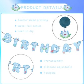 Rakuto Blue Axolotl Birthday Party Decorations, Cartoon Axolotl Happy Birthday Banners, 12PCS Cute Axolotl Birthday Banner Hanging Swirls Party Decor Supplies for Boys