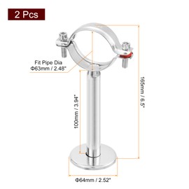sourcing map 2 Pack Pipe Support, Stainless Steel Pipe Support Bracket, Pipe Strap Clamp with Screws for Dia 63mm Pipe Tube