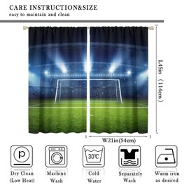 Soccer Goal Post Curtains for Boy Home Decor, Football Sports Stadium Blackout Rod Pocket Thermal Insulated Drapes Darkening Window Curtain for Bedroom Living Room 42x45 Inch