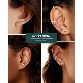 6 Pairs Stud Earrings Set, Hypoallergenic Cubic Zirconia Earrings 316L Stainless Steel CZ Earrings 3-8mm, Cubic Zirconia