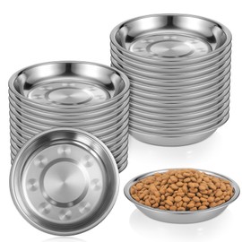 24 Pcs Stainless Steel Cat Bowls, Shallow Metal Pet Dishes, Cat Food Water Dishes Replacement Whisker Fatigue Kitten Food Bowl, 5.3 Inch Diameter, for Cats Dogs Small Animals