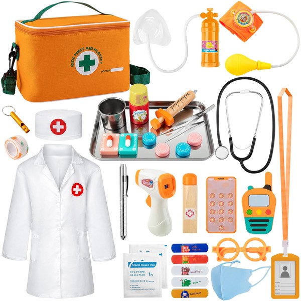 EFO SHM Doctor Kit for Kids, 34 Pcs Kids Doctor Playset kit for Toddlers 3-5 with Medical Storage Bag & Real Stethoscope, for Boys and Girls Fun Role Playing Game, Doctor Play Gift for Kids Toddlers