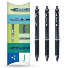 Pilot Acroball Retractable Ballpoint Pen - Begreen Range 79% Recycled - Pack of 3 Pens - Medium 1.0mm Nib - Ideal for Writing, School, Home, Revision, Office. (Black)