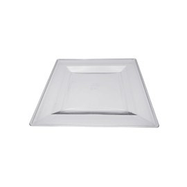 Party Outlaw 35-Pack Square Plastic Plates 7x7 Inch – Reusable Heavy-Duty BPA-Free Serving Plates – Elegant Party Supplies for Weddings, Catering, Birthdays, Events, Made in USA (Clear)