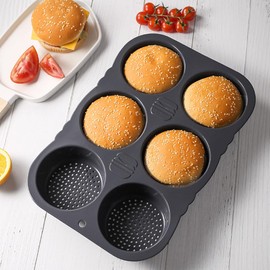 NatureMan 4 Pcs Silicone Baguette Pan and Hamburger Bun Pan Set,Non-stick 4 Holes French Bread Baking Tray,6 Holes Hamburger Bun Mold with Scraper and brush