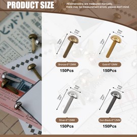 Wokape Paper Fasteners Brads Round Fasteners (Mixed Colour 6 mm) - 600 Pieces 4 Colours 6 x 12 mm Mushroom Head Round Paper Fasteners Metal Brads Assortment Kit for School Office Crafts Making DIY