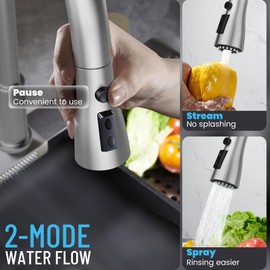 FROPO 3 Hole Kitchen Faucets, Brushed Nickel Kitchen Faucet with Soap Dispenser, Kitchen Faucets with Pull Down Sprayer and Single Side Handle 3 Pieces, Stainless Steel High Arc Kitchen Sink Faucet