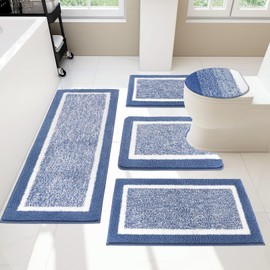 Pauwer Bathroom Rugs Sets 5 Piece with Lid Cover Bathroom Shower Rugs with U-Shaped Contour Toilet Mat Absorbent Microfiber Plush Bath Mats Non Slip Bath Rugs Machine Washable Bathroom Floor Mats