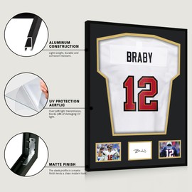 CCDCC Aluminum Jersey Frame Display Case 1 Pack, 24x32 Metal Large Jersey Frame Shadow Box with Mats for Wall Display Sport Jersey Shirt, Black