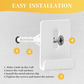 12 Pcs Metal Mirror Holder Clips, Wide Channel Mirror Hanging Kit, Heavy Duty Mirror Holders for Wall Mounting, Frameless Mirror Mounting Hardware, Mirror Hangers Retainer with Screw Fit 1/4"(White)