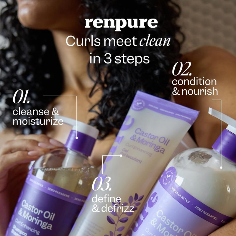 Renpure Moringa & Castor Shampoo, Plant-Based - Curl Enhancing -