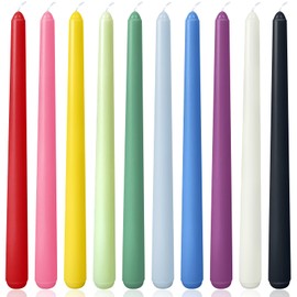 10 Inch Colored Taper Candles for Religious and Spiritual Settings, 10 Pack Unscented Candlesticks for Holiday, Seasonal Celebration and Home Decoration