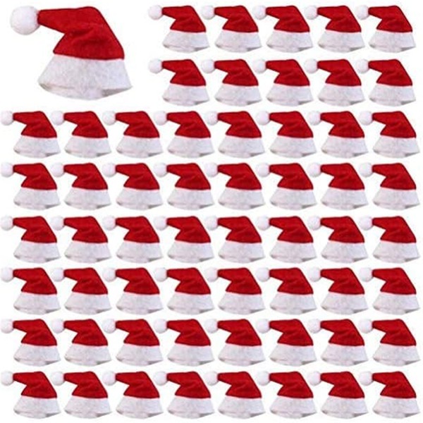 Warmshine 60 PCS Mini Christmas Hats Mini Christmas Santa Bottle Hats Christmas Lollipop Candy Cover Hat Holiday Party Supplies, 2.36x1.0Inch