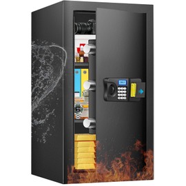 Safe Box, 4.3 Cuft Home Safe with Fireproof Waterproof Bag, Anti-Theft Digital Security Safes with Smart Alert System, Removable Shelf, Mute Function, Document Safes for Money Jewelry