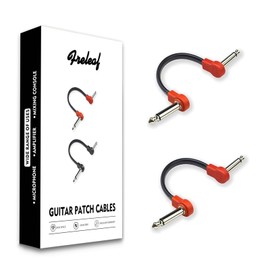 Freleaf Professional Flat Guitar Patch Cables, Noise Free, Save Space, 1/4" TS Right Angle for Guitar Effect Pedals, 6IN 2 Pack, Red