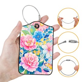 Qrifaro 2 Pcs Luggage Tags for Suitcases PU Leather Cruise Ship Luggage Tags with Privacy Cover Label Address Card and Durable Metal Ring Suitable for Men Women Handbags Backpacks (Pink)