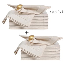Linen Cloth Napkins 18x18 inch Set of 24 Natural with Hemstitched Corner, Dinner,Wedding,Table,Baby Shower,Machine Washable Fabric Napkins