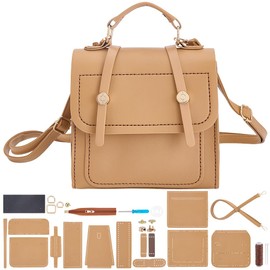 WEBEEDY DIY Leather Shoulder Bag Making Kit Complete Handbag Sewing Craft Kit with Handles and Handbag Straps, DIY Your Own Top Handle Bag Purse for Women Summer Travel Gift, 20x10x20cm