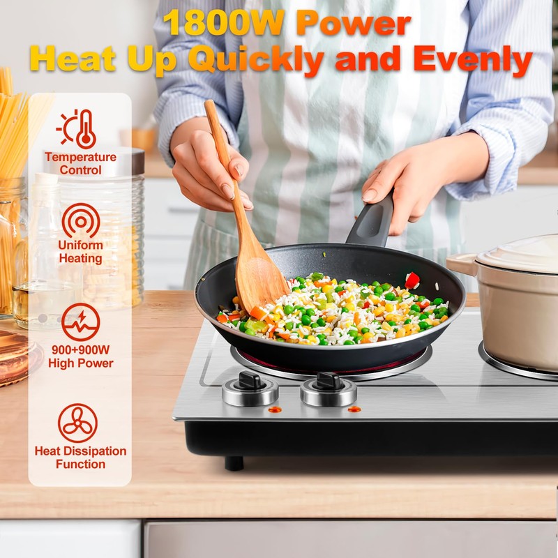 Hot Plate,Cusimax Dual Infrared Burner, Electric Ceramic Glass Stove,Adjustable Temperature