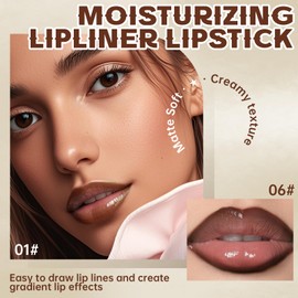 HOSAILY 2 Colors Lip Liner with Lip Gloss Set, Moisturizing Light Brown Lip Pencil Dark Brown Lip Liner and Lip Butter Gloss Combo, Long Lasting Glossy Lip Stain Lipstick Lip Care Makeup