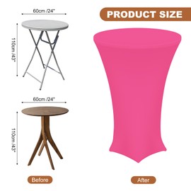 sourcing map Round Cocktail Tablecloth 24" x 43", Highboy Spandex Stretch Tablecloth Table Cover, Fitted High Top Table for Bar Wedding Party, (Rose Pink)