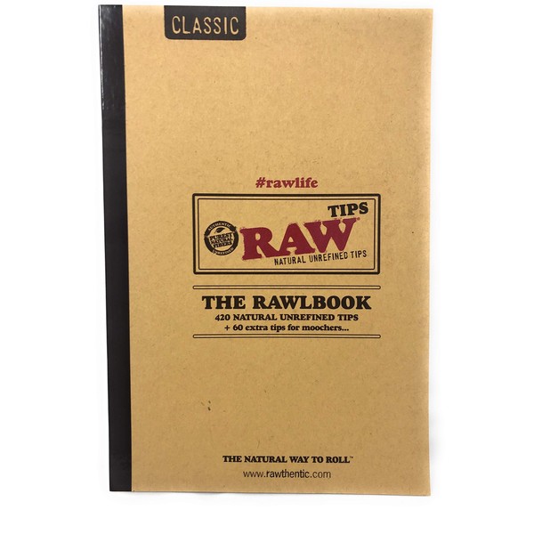 RAW Classic Rawlbook Book of Natural Unrefined Rolling Tips, Brown, 480 Count