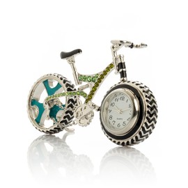 Keren Kopal Bicycle Clock with Green Crystals Trinket Box Faberge Style Home Decoration