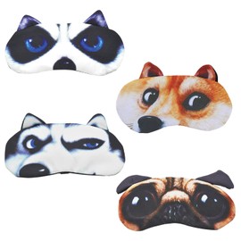 ELUTONG Cute Sleep Eye Mask - 4pc Soft Animal Cartoon Sleep Blindfolds with Adjustable Elastic Strap,Breathable Eyeshades for Women Men Adult Kids Travel Rest Sleep