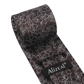 Alizeal Mens 3.15inch Printed Floral Tie Set Solid Color Wedding Party Casual Flower Necktie Pocket Square Set, 914-brown, One Size