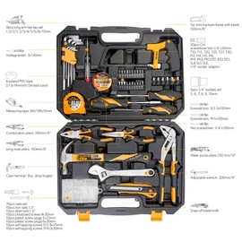 TOLSEN Tool Set Household Hand Tool Kit, General Repair with Drill Bits, Socket Wrench Set, Hex Key Set with Plastic Toolbox Storage Case-119 Piece