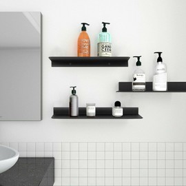 UVKDEENK 2 Pack Wall-Mounted Self Adhesive Wall Shelf, Counter Corner Floating Shelves Over The Sink Faucet, Aluminum Alloy Shower Caddy Tray Rack Storage Organizer for Bathroom, Kitchen, 50cm