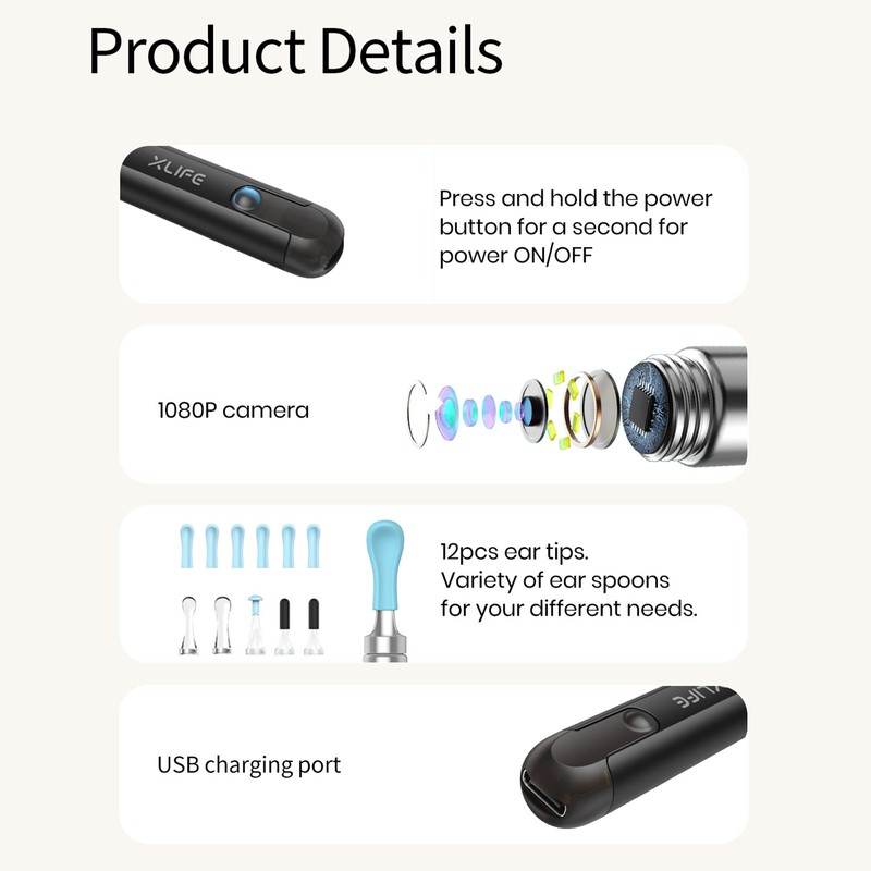 Visual Earpick USB Rechargeable Ear Cleaner Earwax Remover Tool Spoon