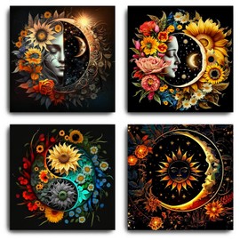 DIYGEMDOT 4 Pack Spring Styles Diamond Painting Kits for Adults, Sun and Moon Diamond Art Sets for Beginner, Full Drill Round Diamond Dots, DIY 5D Gem Art Crafts, Home Decor Artwork 11.8x11.8 in