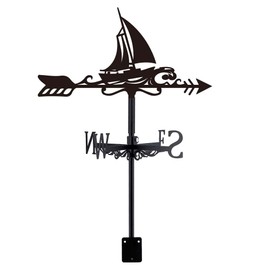 SUPERDANT Sailboat Weather Vane Vintage Sailboat Weathervanes Black Garden Stake Metal Wind Vanes Wind Direction Indicator for Roof Garden Sheds Yard Outdoor Farm Barn
