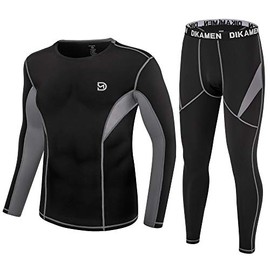 DIKAMEN Men's Thermal Underwear Fleece Lined Performance Fleece Tactical Sports Shapewear Thermal Set (Black01, Small)