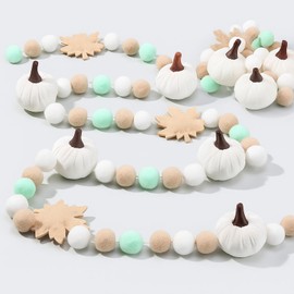 Suncalla 8.2 ft Fall Velvet Pumpkin Garland Fall Felt Garland Thanksgiving Pom Pom Banner Maple Leaf Hanging Banner for Indoor Mantle Wall Fireplace Decor Autumn Harvest Party Favors(White)