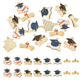 Boutigem 16Pcs Graduation Theme Enamel Charms Graduation Cap Diploma Book Alloy Pendants 4 Styles 14-25.5mm for DIY Bracelets Necklace Keychain Jewelry Making Gifts