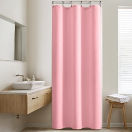 MIULEE Stall Waffle Weave Fabric Stand Up Shower Bath Curtain with 6 Metal Hooks Small Heavy Duty Washable Waterproof Narrow Thick Cloth Half Shower Curtains Set for Bathroom Hotel,W36*L72,Blush Pink