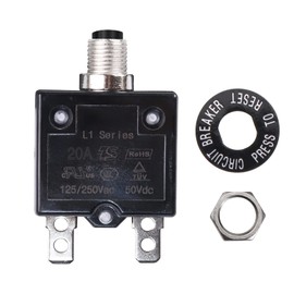 Bumbesti 20A 125-250V AC 50V DC Push Button Circuit Breaker L1 Series Manual Reset Thermal Circuit Breaker 20A 1Pack