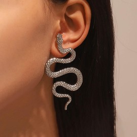 TseenYi Snake Dangle Earrings Long Drop Snake Earrings Gold Snake Earrings Vintage Snake Earrings Punk Gothic Snake Personality Earrings Jewellery for Women and Girls Gifts, Silver