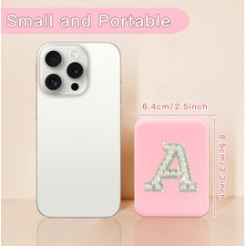 Aganmi Initial Letter Travel Mirror with Lights Pink 1X/2X Magnification LED Compact Mirror, Small Pocket Mirror Folding Handheld Makeup Mirror Birthday for Women Teen Girls (T)