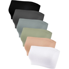 Geyoga 6 Pieces Strapless Bandeau Seamless Bralettes Stretchy Non Padded Tube Bra for Women(X-Large,Black, Beige, White, Gray, Charcoal Gray, Olive Green)
