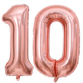 Rose Gold 10 Number Balloons, 40 Inch Giant Number 10 Balloons Foil Mylar Helium Rose Gold Number Balloons for 10th Birthday Party Supplies Anniversary Event Celebration Decorations