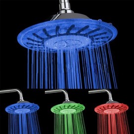 LED Shower Head 8 inch, Auto Color Changing LED Shower Head Round Shower Sprayer 3 Colors Water Temperature Controlled for Bathroom Shower Heads Replacement