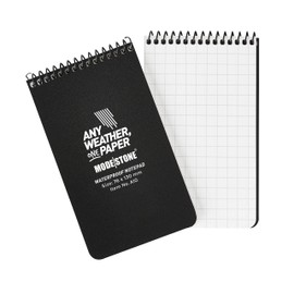 MODESTONE Outdoor Notepad 7.6 x 13 cm Black Cover Spiral Bound Top 50 Sheets Checked 7 x 7 mm Waterproof Tear-Resistant Fireproof